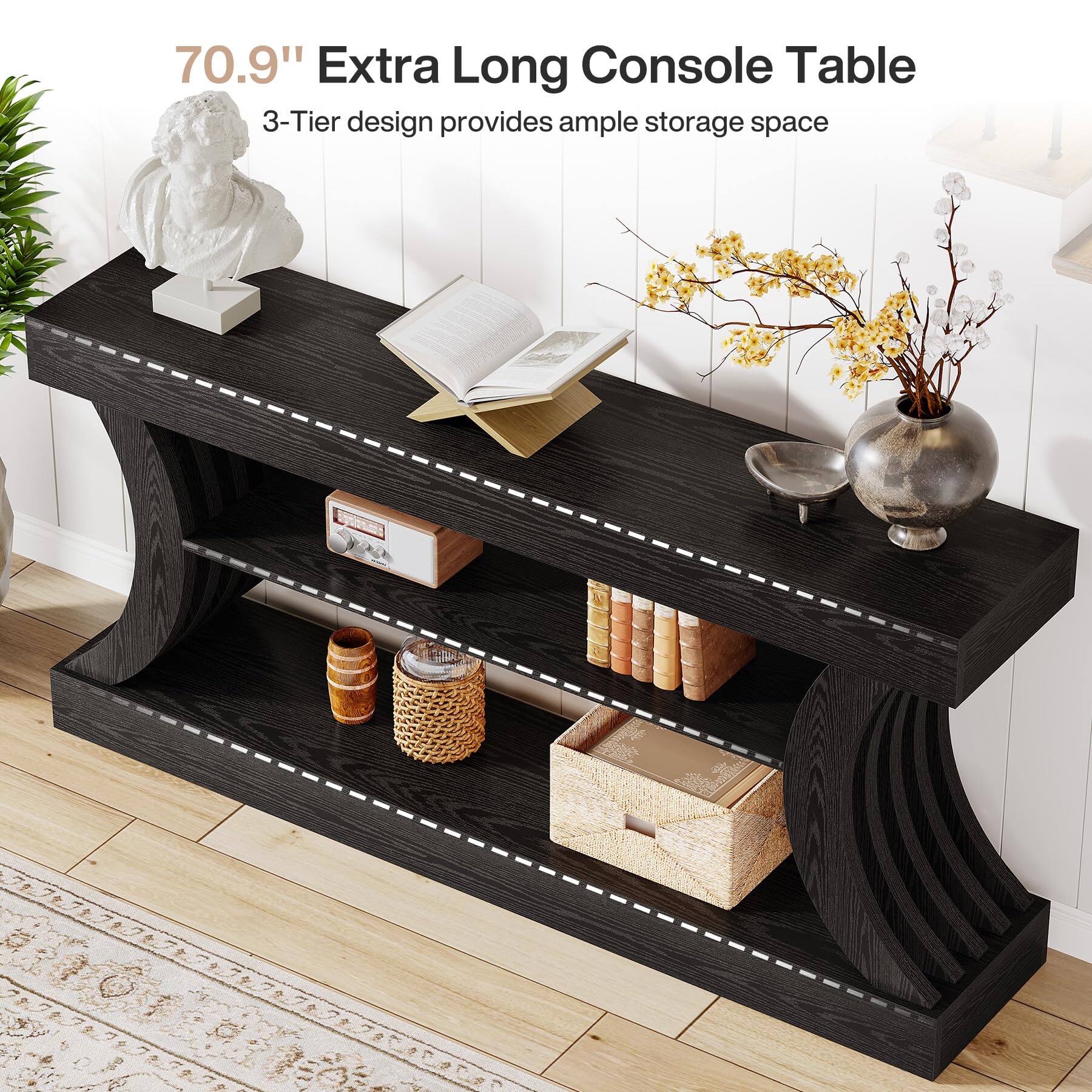 70.9" Extra Long Console Table  
3-Tier design provides ample storage space