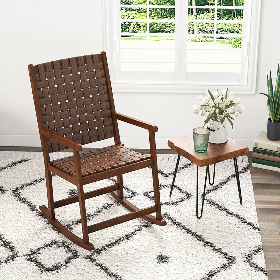 Smooth Rocker Chair Gymax Rocking Chair with PU Seat & Rubber Wood Frame Safe & Smooth ...