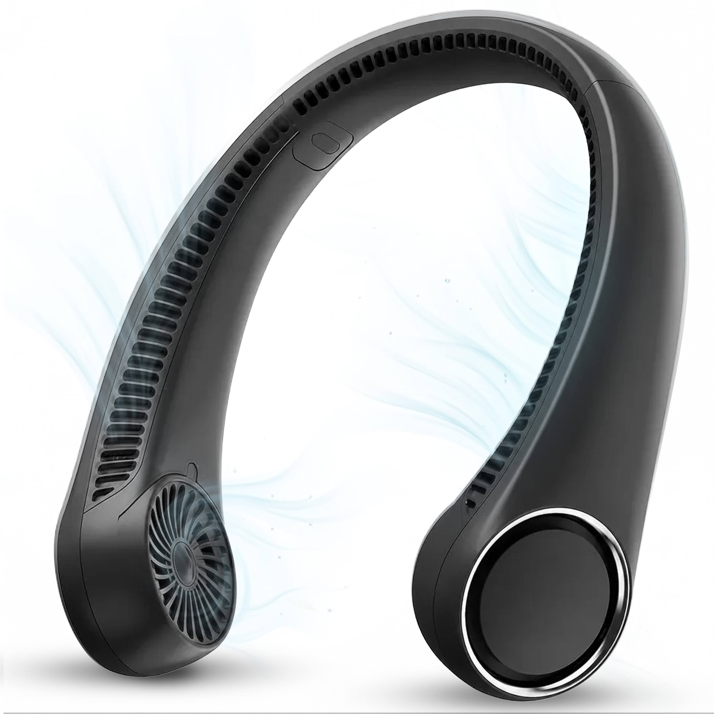 Front. Luminuxe - Portable Neck Fan, Rechargeable Hands-Free Wearable Fan, 3-Speed Adjustable Cooling, Lightweight Outdoor Travel Fan - Black.