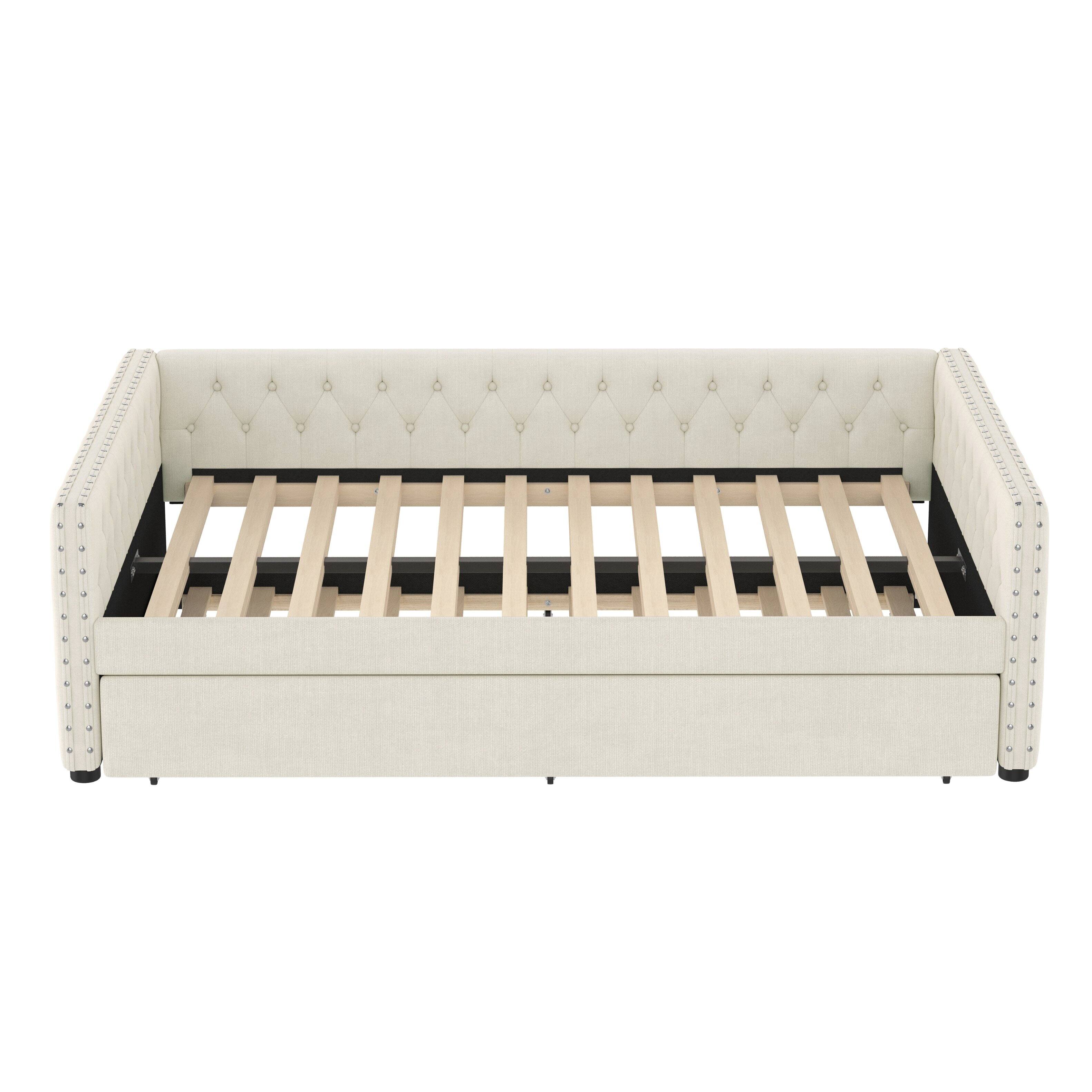 Alt View 1. Tiramisubest - Full Size Daybed, Upholstered Tufted Sofa Bed with Trundle,  Full Daybed with Twin Trundle - Ivory.