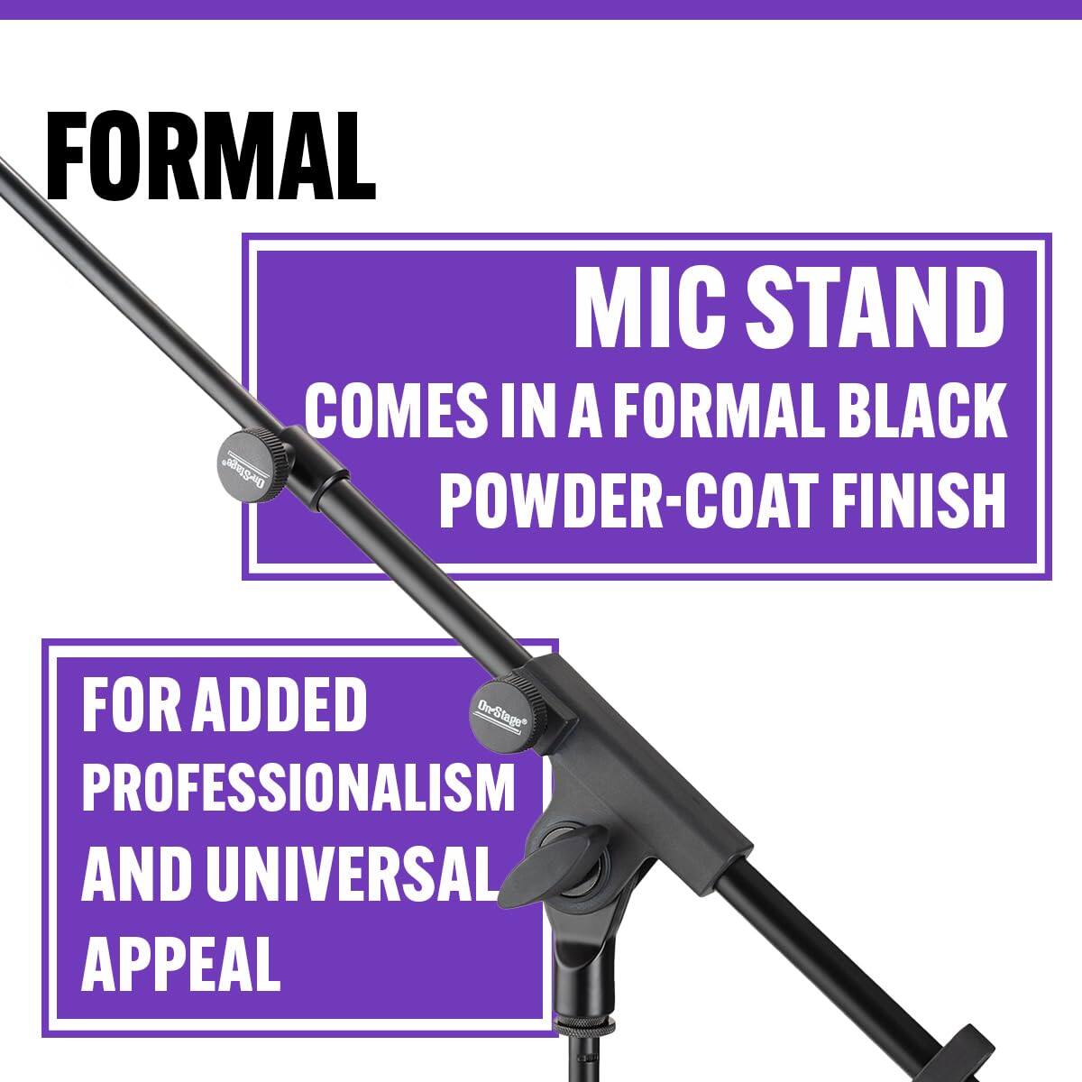 FORMAL MIC STAND COMES IN A FORMAL BLACK POWDER-COAT FINISH FOR ADDED PROFESSIONALISM AND UNIVERSAL APPEAL