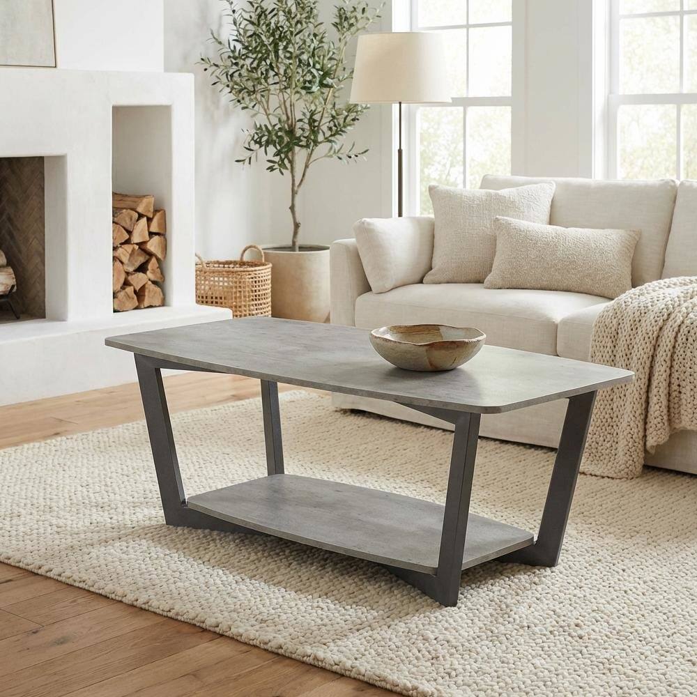 Back. FurniFact - Coffee Table Faux Birch Slate Gray Frame - Faux Birch.