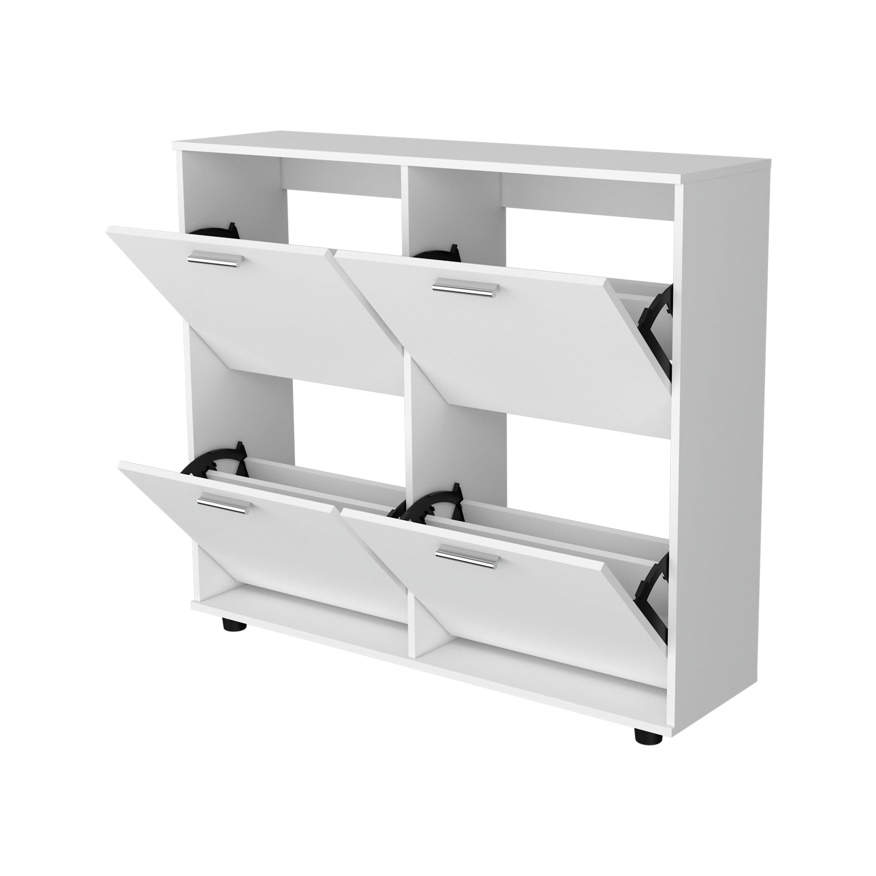 Alt View 4. TinyHomie - Nutrioso Tilt-Out Shoe Storage Cabinet with Multiple Compartments and Modern Desig White - White.