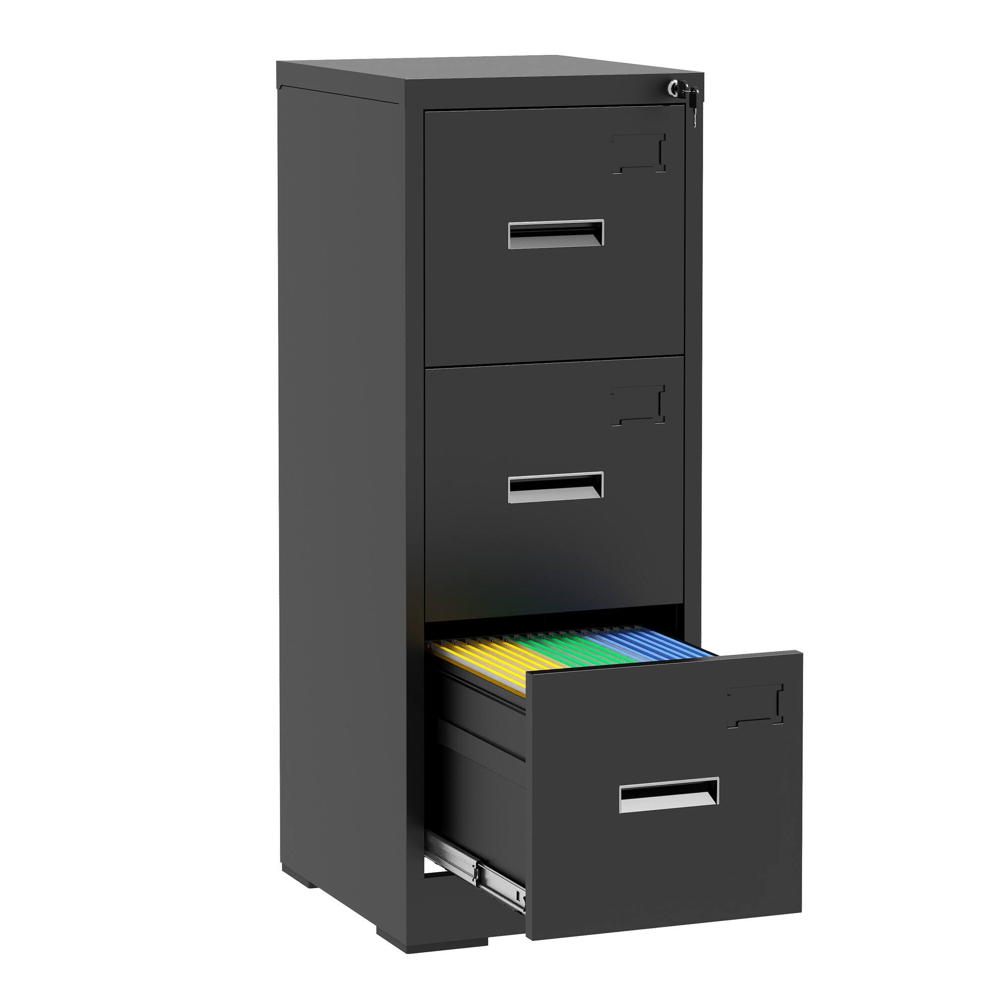 Front. GOODSILO - Three-Drawer Vertical File Storage Cabinet with Locking System and Card Slot for Office and Home Use - Black.