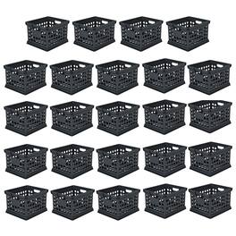 Sterilite - Stackable Plastic Storage Open Crate Bin Organizer Box, 24 Pack - Black