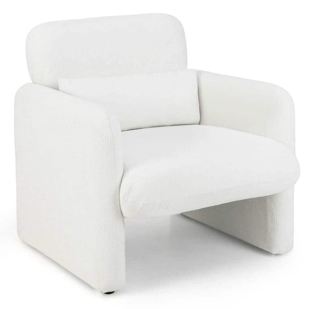 Kadyn - Modern Accent Chair with Chenille Upholstery and Removable Lumbar Support Pillow - White