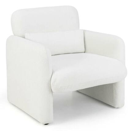 Front. Kadyn - Modern Accent Chair with Chenille Upholstery and Removable Lumbar Support Pillow, White - White.