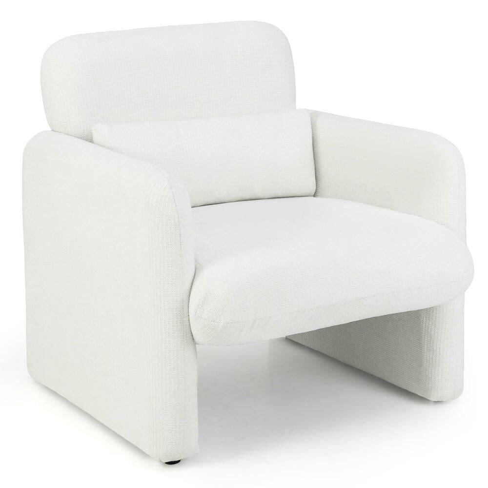 Front. Kadyn - Modern Accent Chair with Chenille Upholstery and Removable Lumbar Support Pillow, White - White.