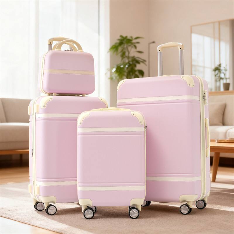 Alt View 5. HTUTWOO - Hardshell Luggage Sets 4 Pieces - 20"+24"+28" Luggages and Cosmetic Case, Spinner Suitcase with TSA Lock, Lightweight - Light Pink.