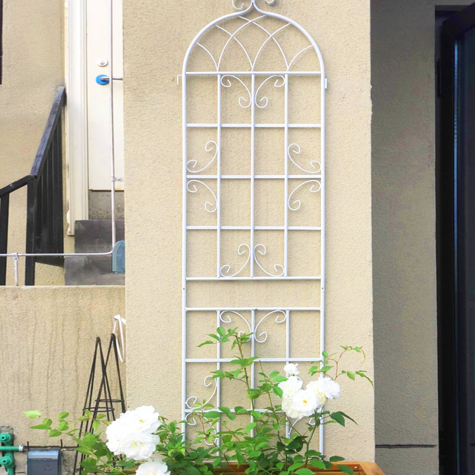 Alt View 1. Loheer - Rustproof Metal Garden Trellis 4 Pack 7.2 ft x 1.6 ft Outdoor Climbing Plant Support - Cream White.