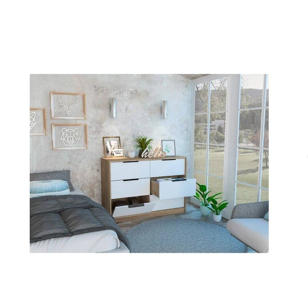 Alt View 2. TuHome - Kaia Four Drawer Double Dresser Pine / White MDF - Green.