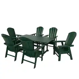 WestinTrends - Malibu 7 Piece Outdoor Patio Dining Table and Adirondack Armchair Set - Dark Green
