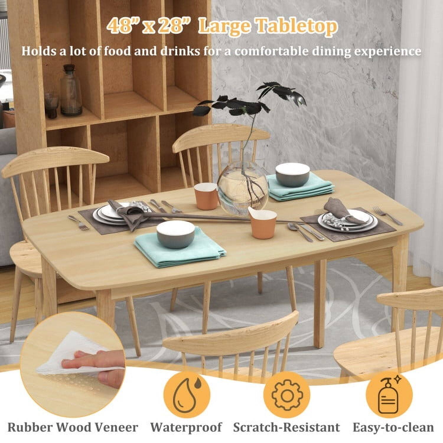 48" x 28" Large Tabletop  
Holds a lot of food and drinks for a comfortable dining experience  

Rubber Wood Veneer  
Waterproof  
Scratch-Resistant  
Easy-to-clean