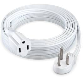 Maximm - Extension Cord (15 ft) 1 Outlet Flat Wire, 3-Prong 45° Angled Flat Plug, 16 AWG Power Cord - UL Certified - White