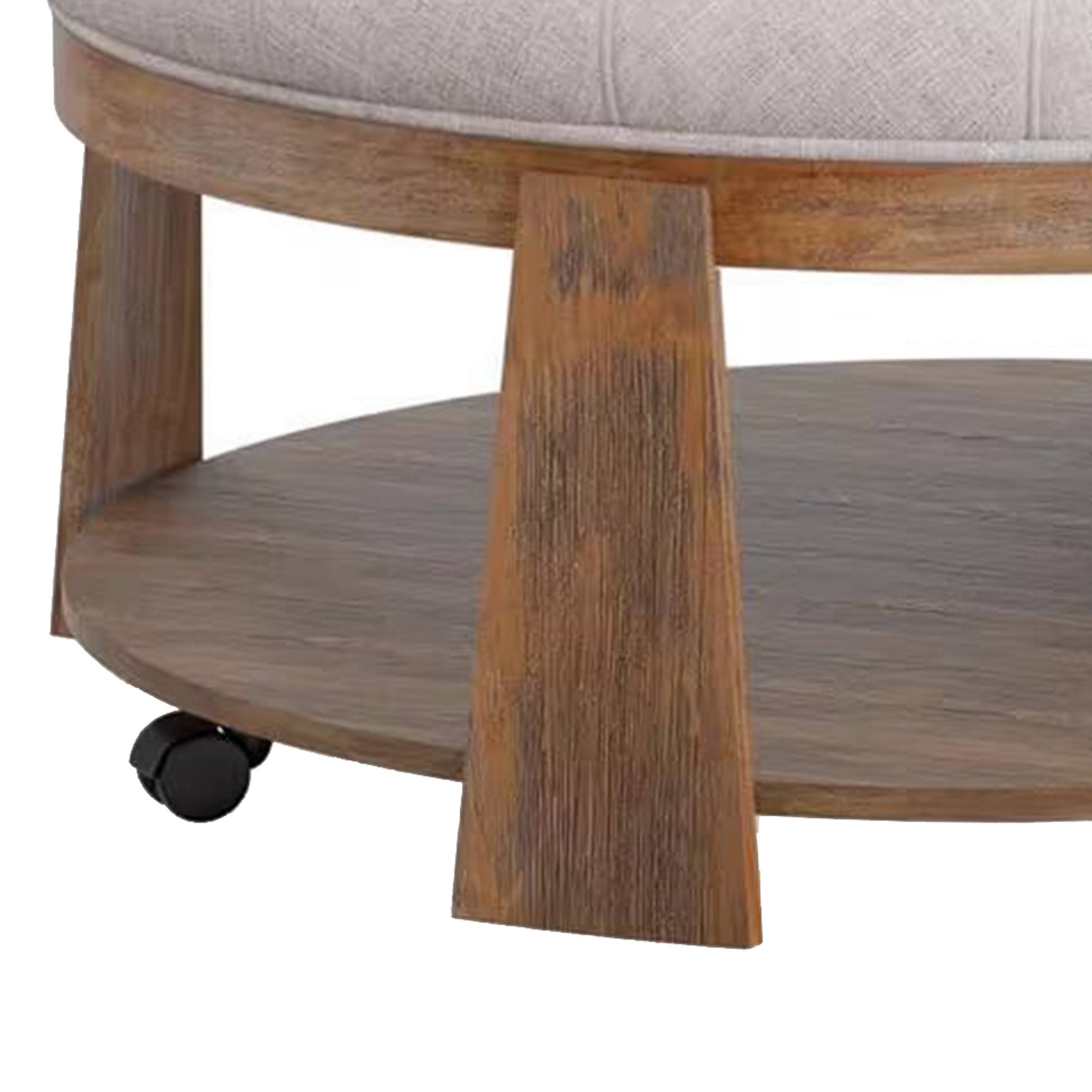 Alt View 3. Manhattan Lane - Gus 41 Inch Ottoman Coffee Table, Button Tufted Beige Fabric, Brown Wood - Brown, Beige.