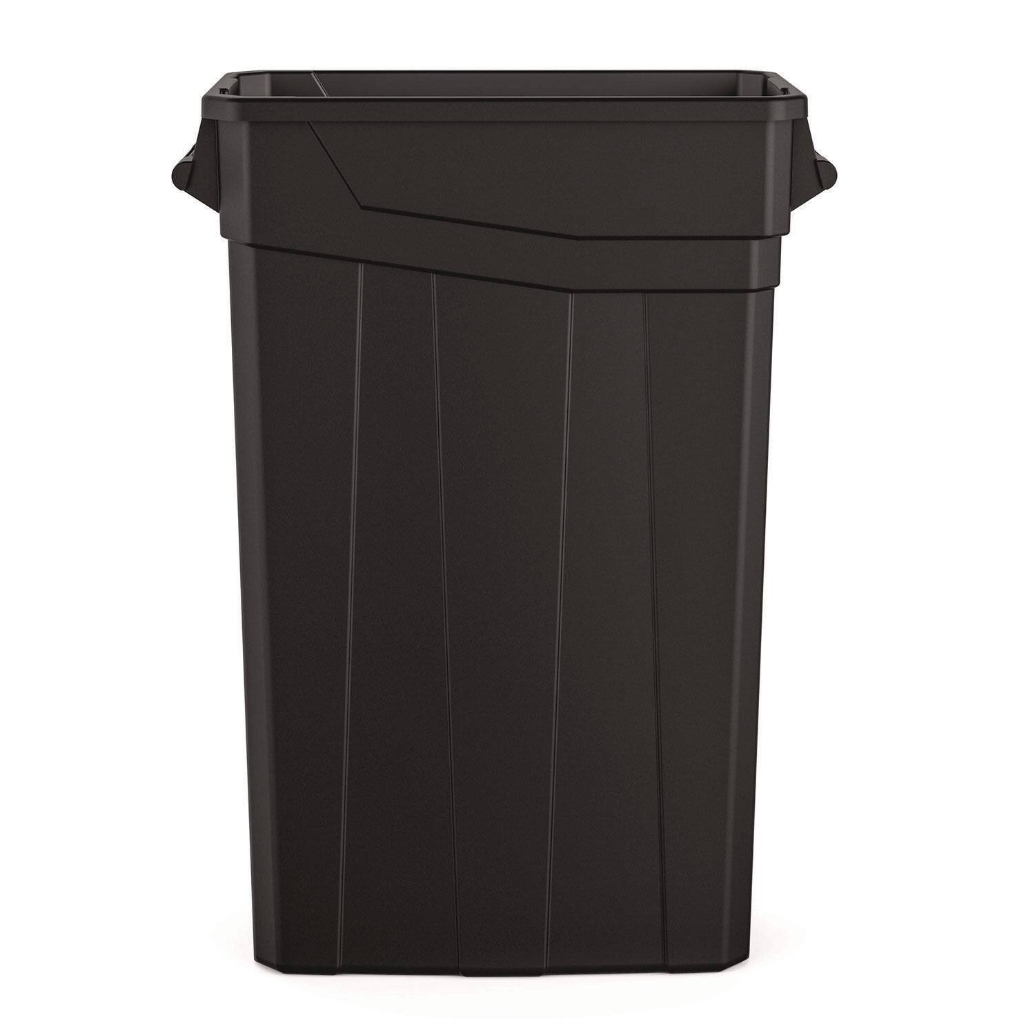 Angle. Suncast - 23 Gallon Resin Slim Trash Can, Plastic, Black.