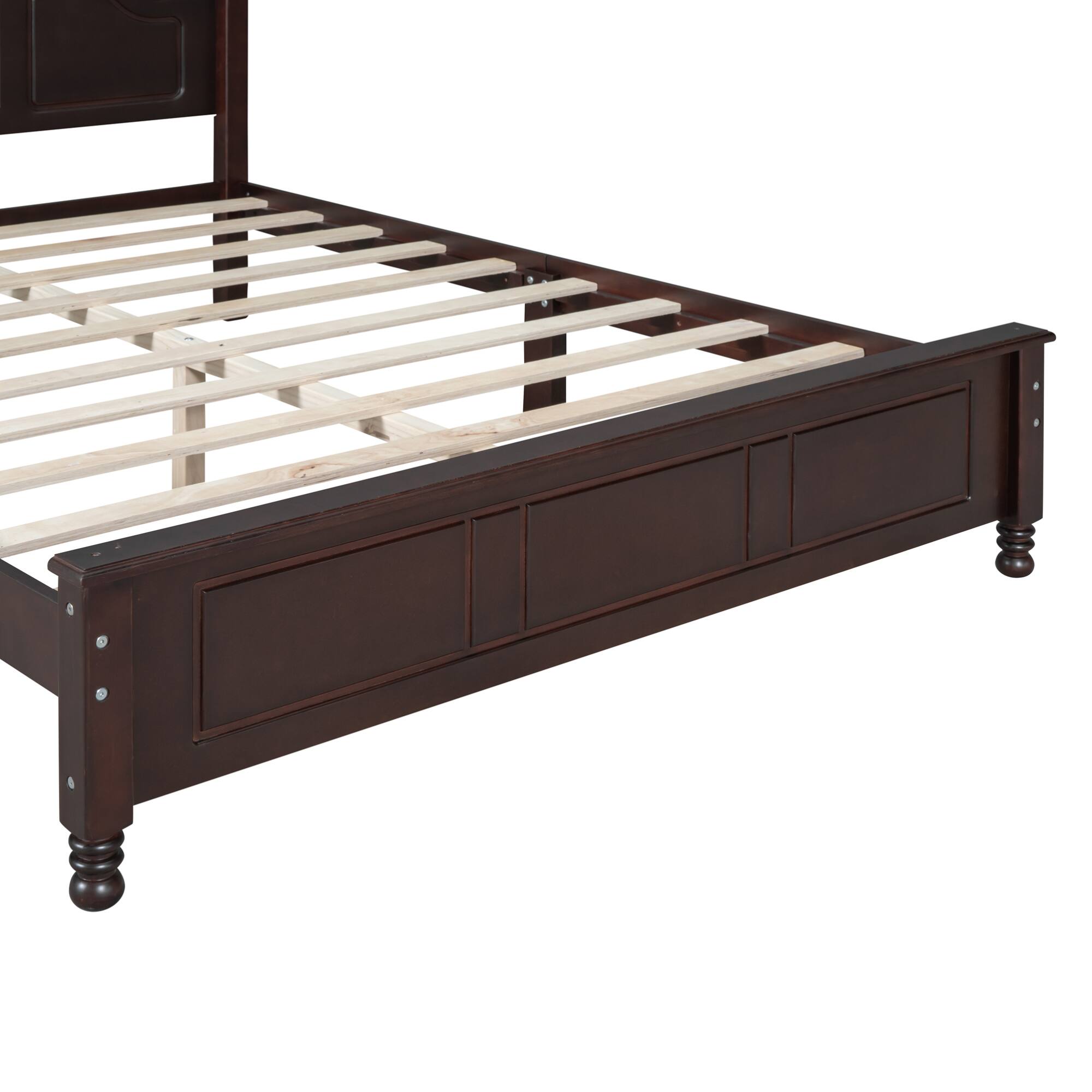 Alt View 4. GOODSILO - Queen Size Retro Wood Platform Bed Frame with Wooden Slat Support for Mattress - Walnut.