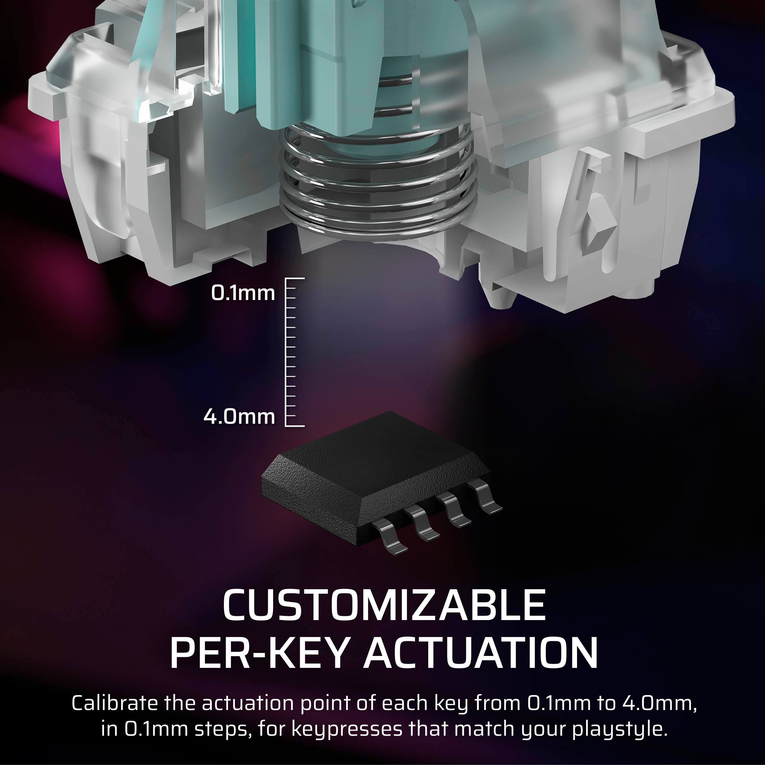 Customizable Per-Key Actuation: Calibrate the actuation point of each key from 0.1mm to 4.0mm, in 0.1mm steps, for keypresses that match your playstyle.