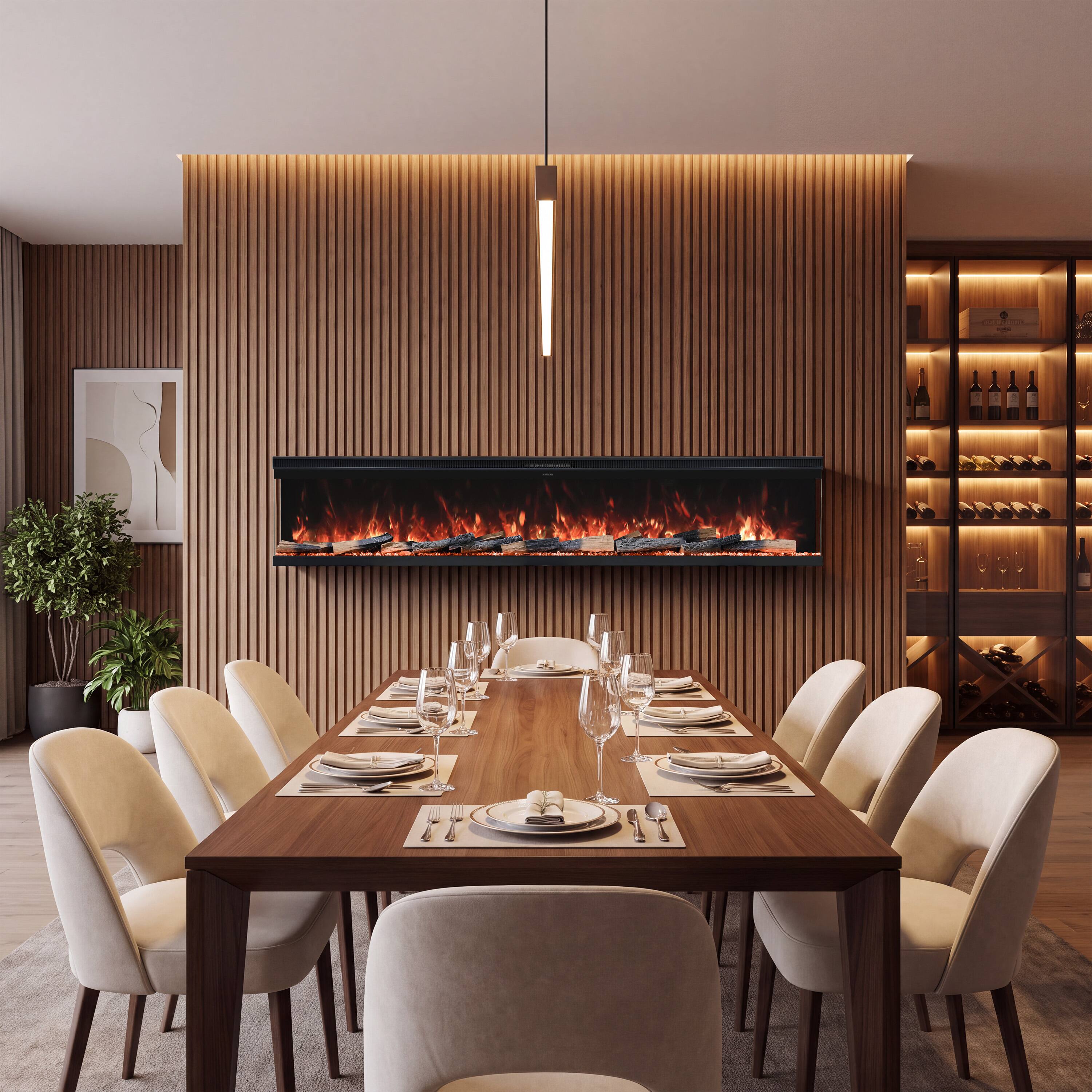 Back. Mondawe - 100" 3-Sided Smart Electric Fireplace w/ 14 Flame Colors, WiFi App and Smart Control - Black.