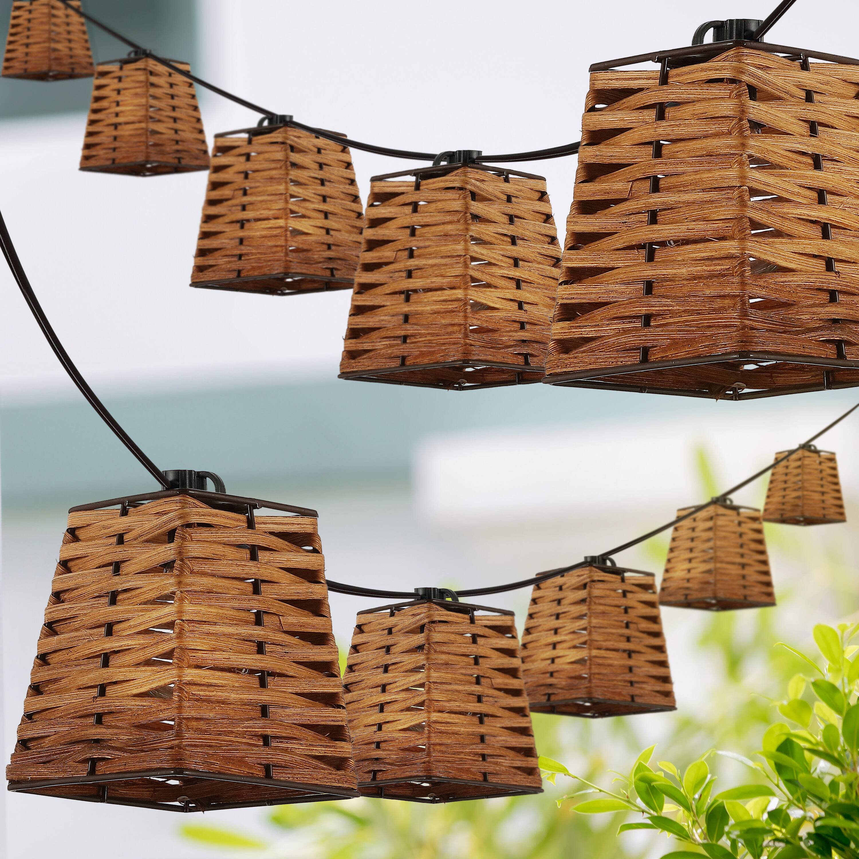 Alt View 4. Jonathan Y - Quinn 10-Light Indoor/Outdoor 10 ft. Classic Vintage LED G40 Square Bamboo Shaded String Lights, Brown - Brown.