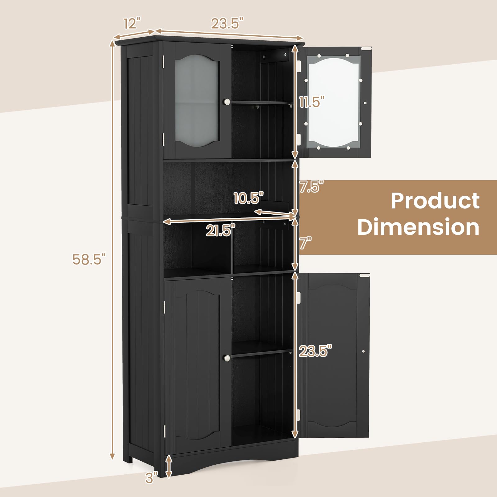 12", 23.5", 11.5", 58.5", 10.5", 21.5", 7.5", 3" Product Dimension 7 23.5"