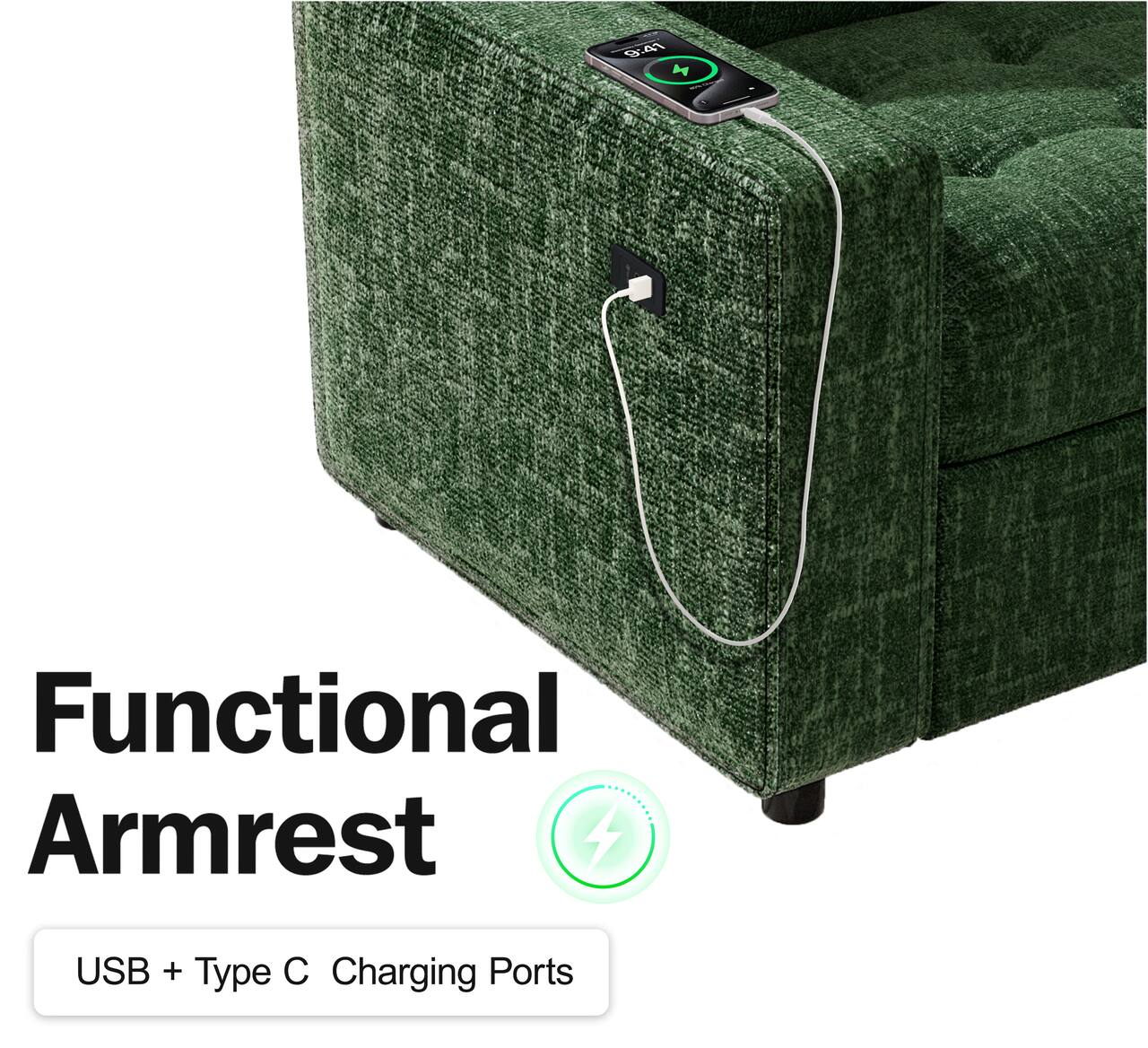 9.41 H Functional Armrest  
USB + Type C Charging Ports