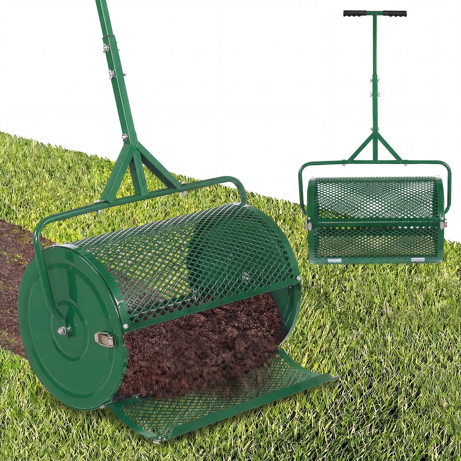 Gymax - 24'' Compost Spreader w/ Height-Adjustable T-Shaped Handle for Lawn Garden - Green