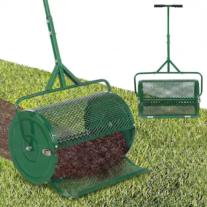 Front. Gymax - Gymax 24'' Compost Spreader w/ Height-Adjustable T-Shaped Handle for Lawn Garden Green - Green.