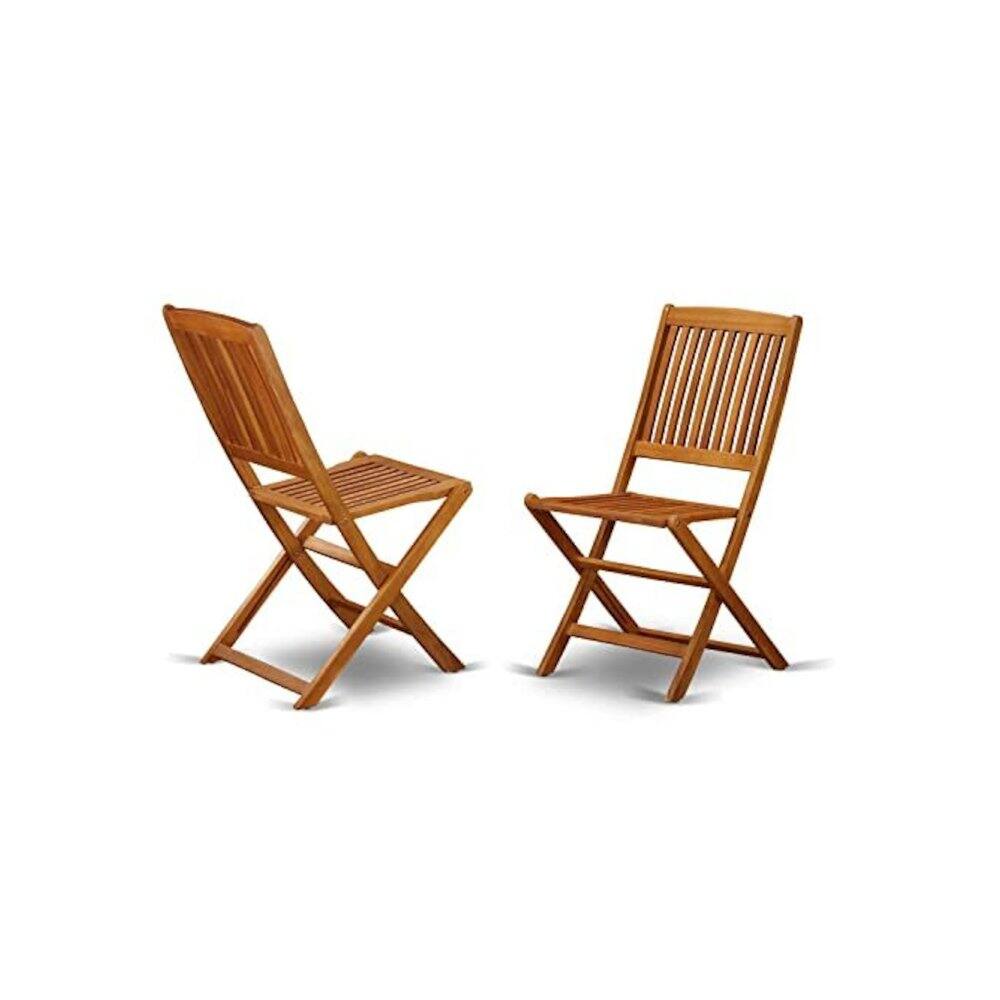Angle. East West Furniture - AECM7CANA - 7 Piece Superior Bistro Table Set - Attractive Outdoor Patio Table with 6 Folding Patio ArmChairs- Natural - Natural Oil.