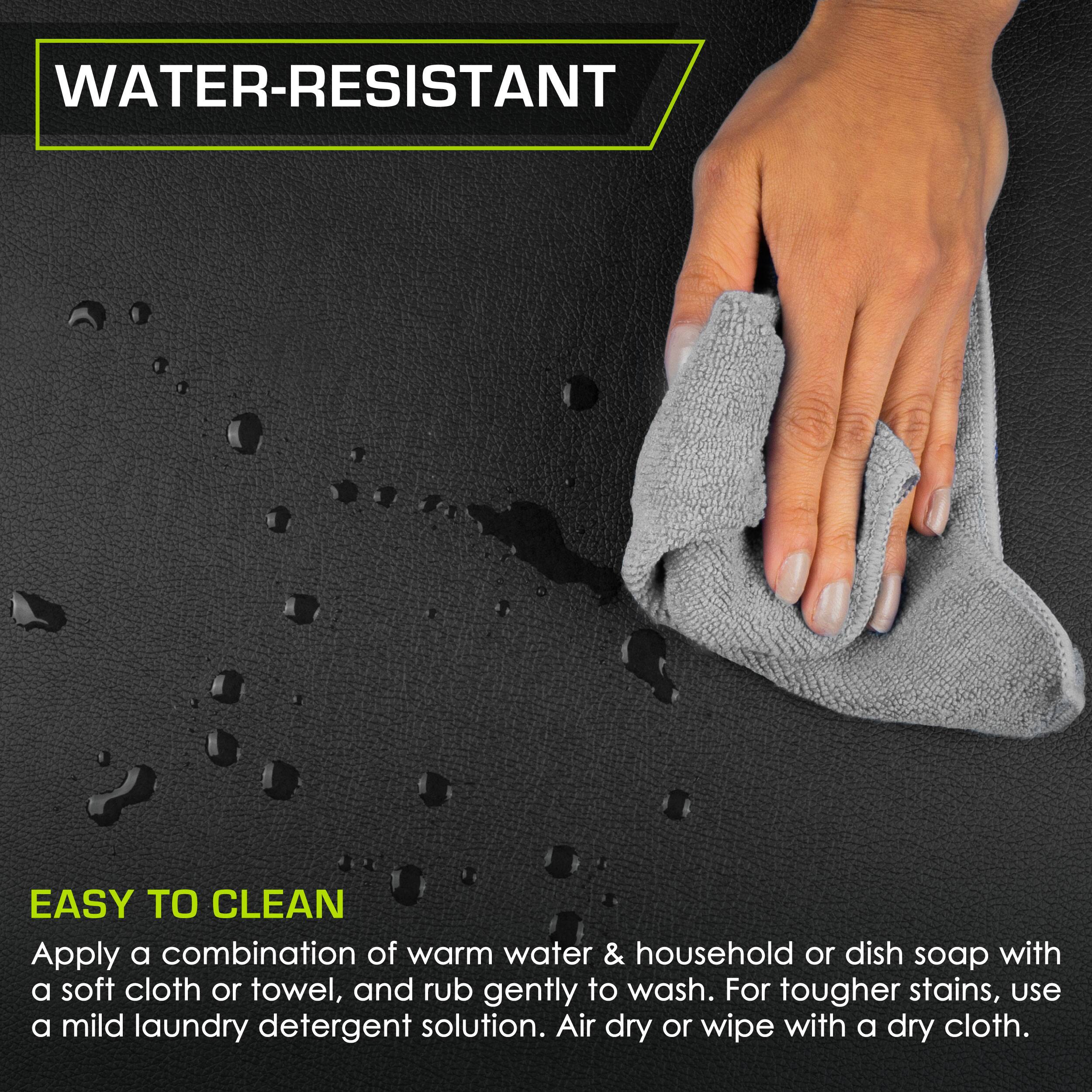 WATER-RESISTANT
EASY TO CLEAN
Apply a combination of warm water & household or dish soap with a soft cloth or towel, and rub gently to wash. For tougher stains, use a mild laundry detergent solution. Air dry or wipe with a dry cloth.