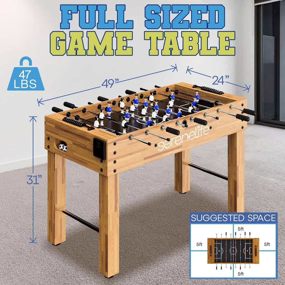 FULL SIZED GAME TABLE  
47 LBS  
49" x 24" x 31"  
SUGGESTED SPACE: 5ft x 5ft x 5ft x 5ft