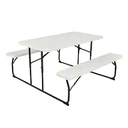 Boyel Living - Indoor and Outdoor Folding Picnic Table Bench Set with Wood-like Texture - White