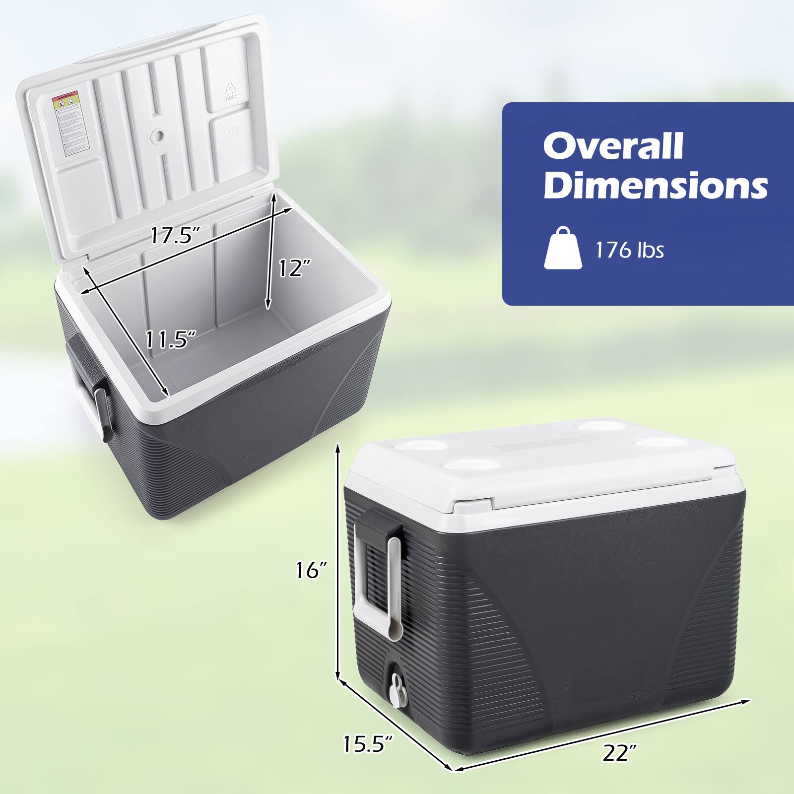 Overall Dimensions: 17.5" x 12" x 11.5" x 16" x 15.5" x 22"  
Weight: 176 lbs