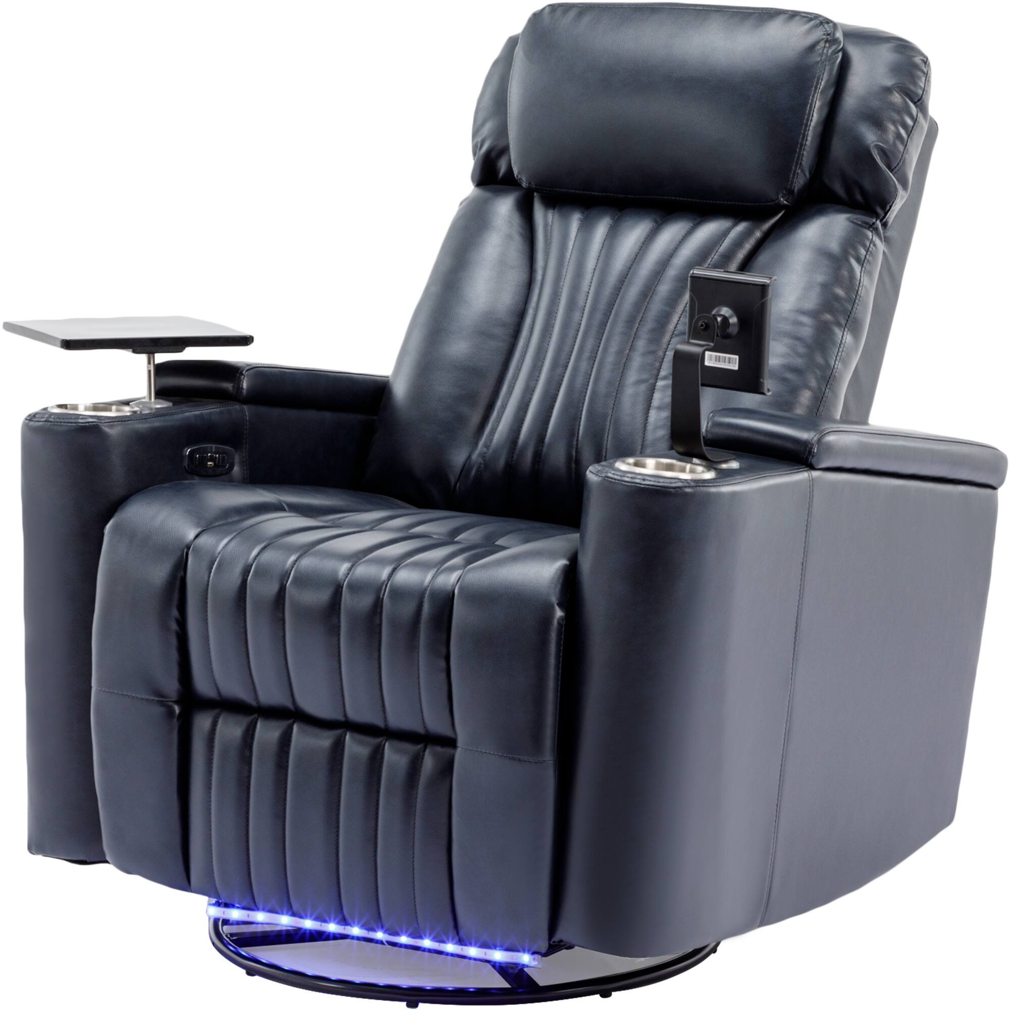 Alt View 8. APRILSOUL - Power Swivel Recliner Home Theater Seating Hidden Arm Storage Led Light Strip Cup Holder Tray Blue - Blue.