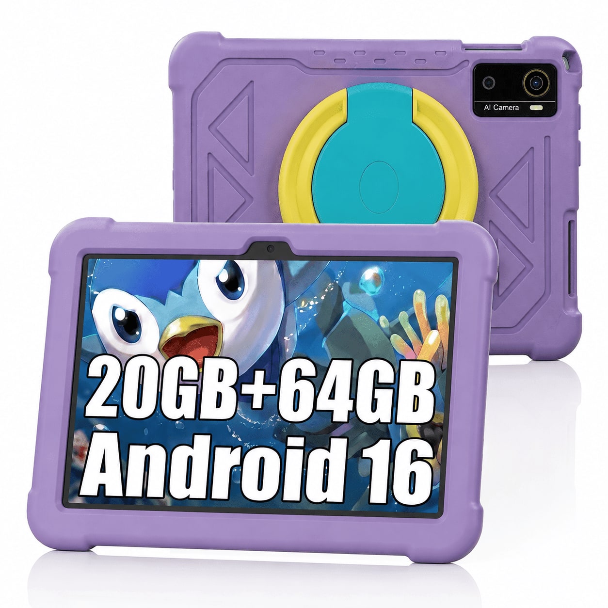 MEIZE - 10 inch Kids Tablet, Android 16, 20GB RAM, 64GB ROM, Parental Control, Shockproof Case, Learning Apps,Educational Tablet - Purple