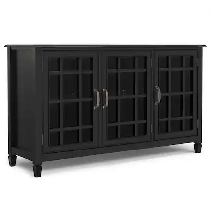 Front. Simpli Home - Connaught SOLID WOOD 60 inch Wide Traditional Wide Storage Cabinet Buffet in Black - Black.