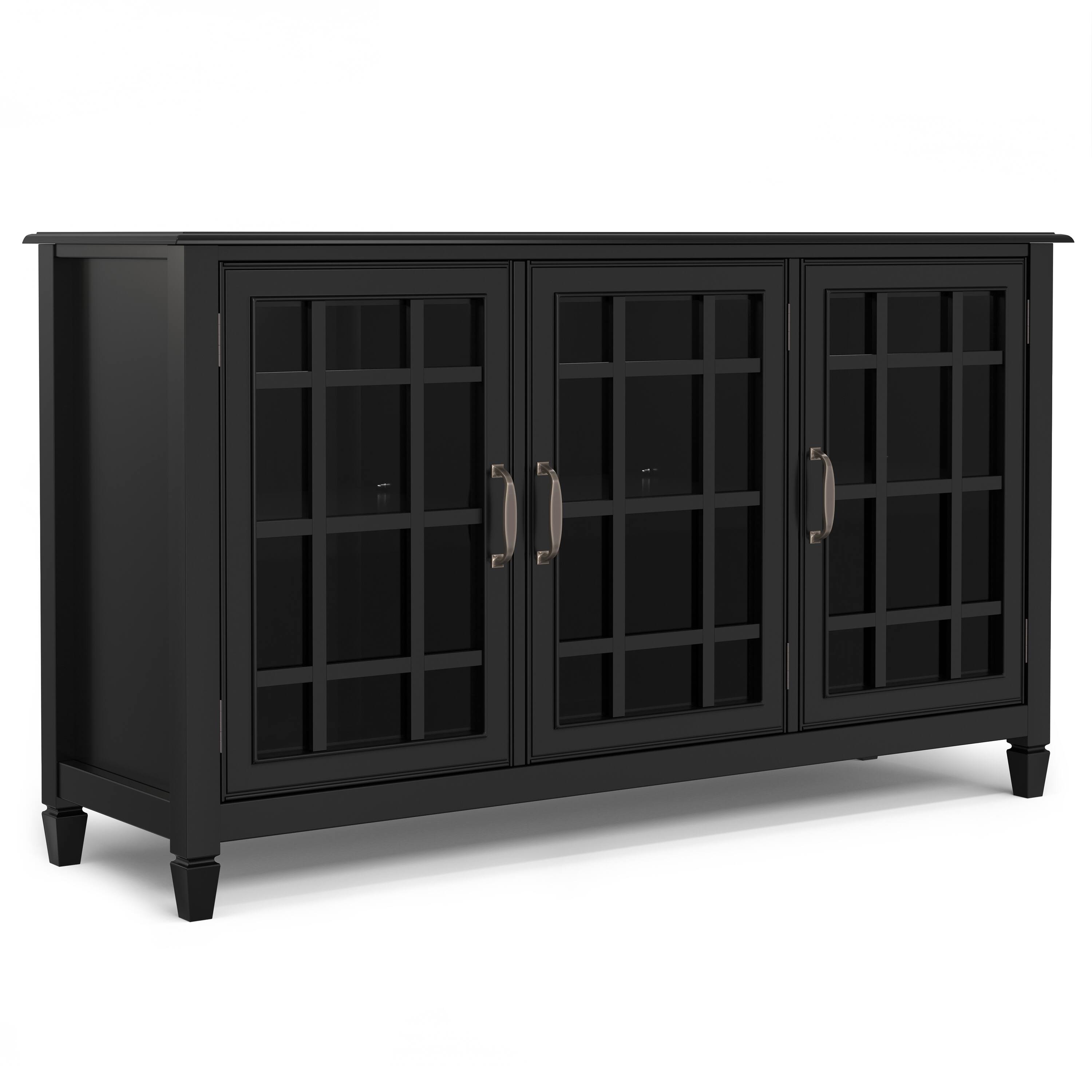Front. Simpli Home - Connaught SOLID WOOD 60 inch Wide Traditional Wide Storage Cabinet Buffet in Black - Black.