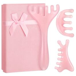 ESBANY - 3Pcs Scalp Massage Tool for Head Massager Tool Pink Resin Gua Sha Comb for Relaxation Christmas,Stocking Stuffs