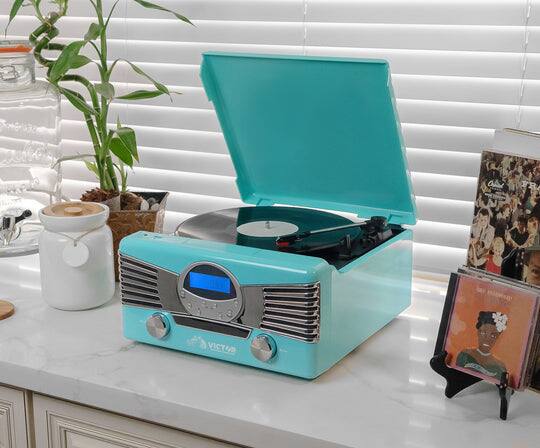Alt View 1. Victor Audio - Victor Diner 7-in-1 Turntable Music Center - Turquoise.