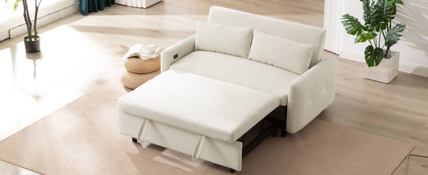 Alt View 4. GOODSILO - 57-Inch Pull-Out Convertible Sofa Bed Loveseat with Adjustable Backrest and USB Charging Ports for Modern Living Spaces - Beige.