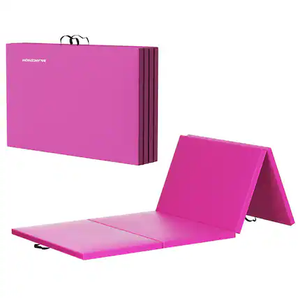 Front. BalanceFrom Fitness - BalanceFrom 4' x 8' x 2" All Purpose Folding Fitness Gymnastics Gym Mat, Pink - Pink.