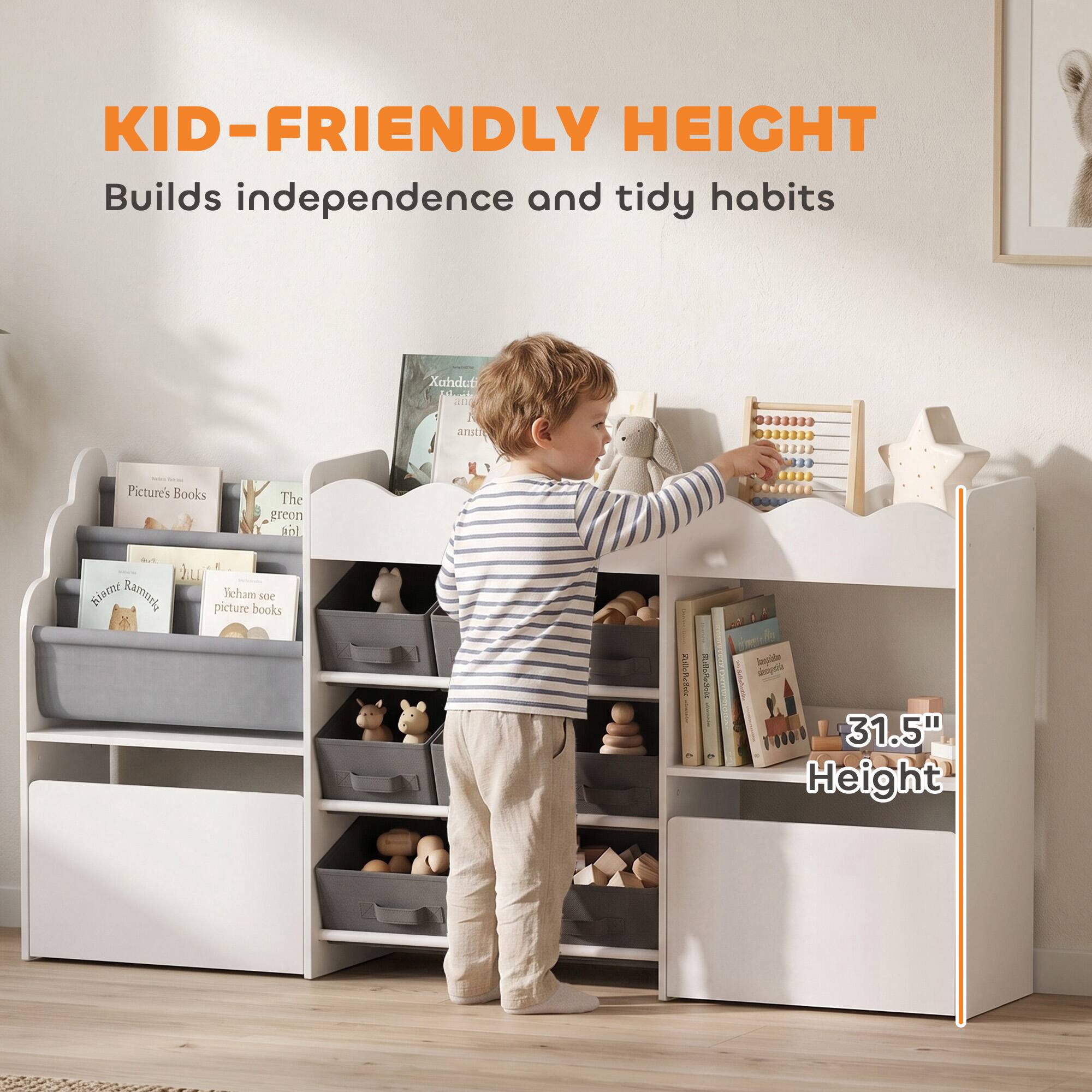 KID-FRIENDLY HEIGHT  
Builds independence and tidy habits

Picture's Books  
The green ml in Kisme Ramarka picture Keham books soe

Xahduti 0 20 R anstr

matieit NAM

31.5" Height