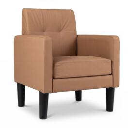 Costway - 1 PCS Modern Accent Chair Upholstered PU Leather Armchair with Removable Seat Cushion - Brown