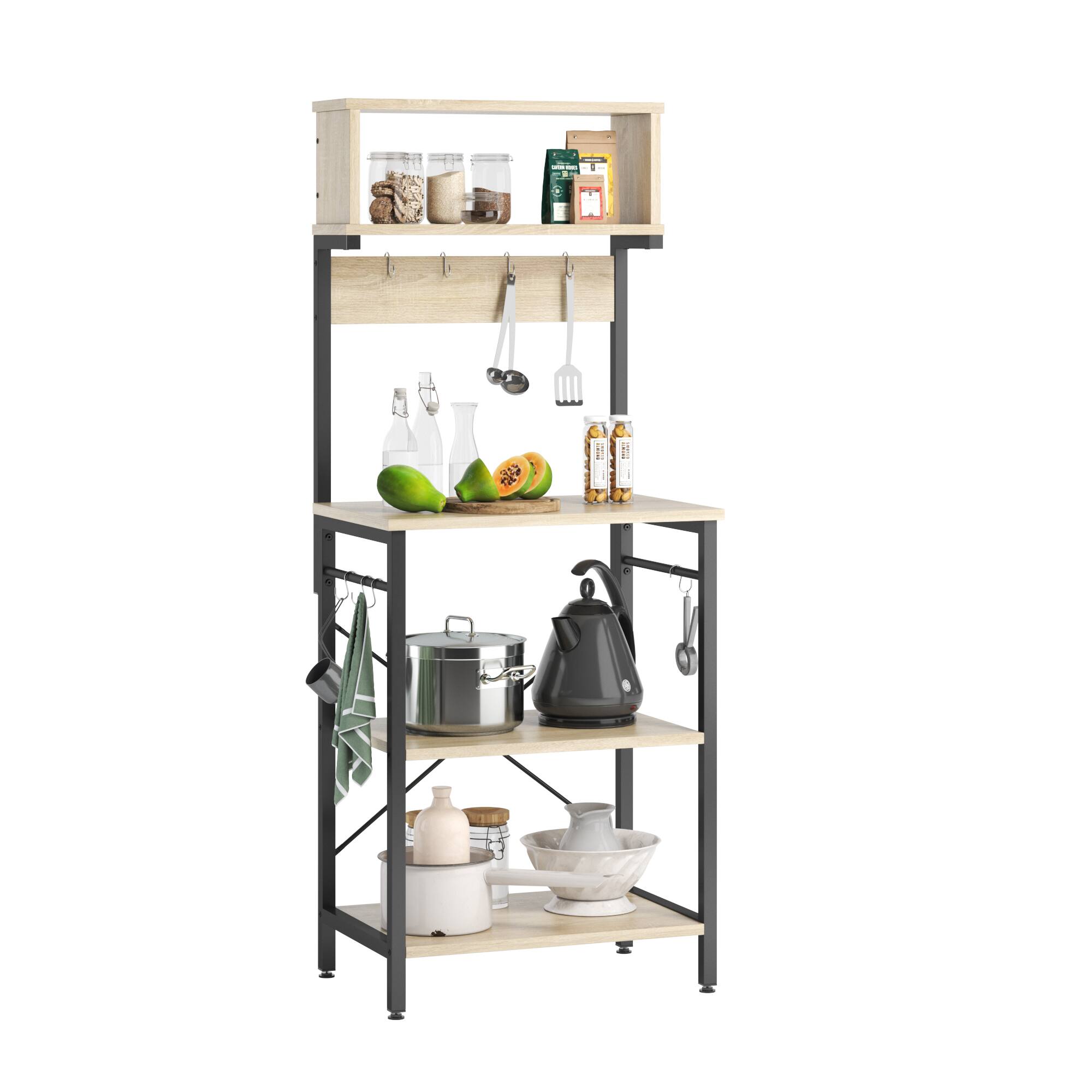 Alt View 12. Bestier - Kitchen Baker's Rack with Hutch and 8 Side Hooks - Oak.