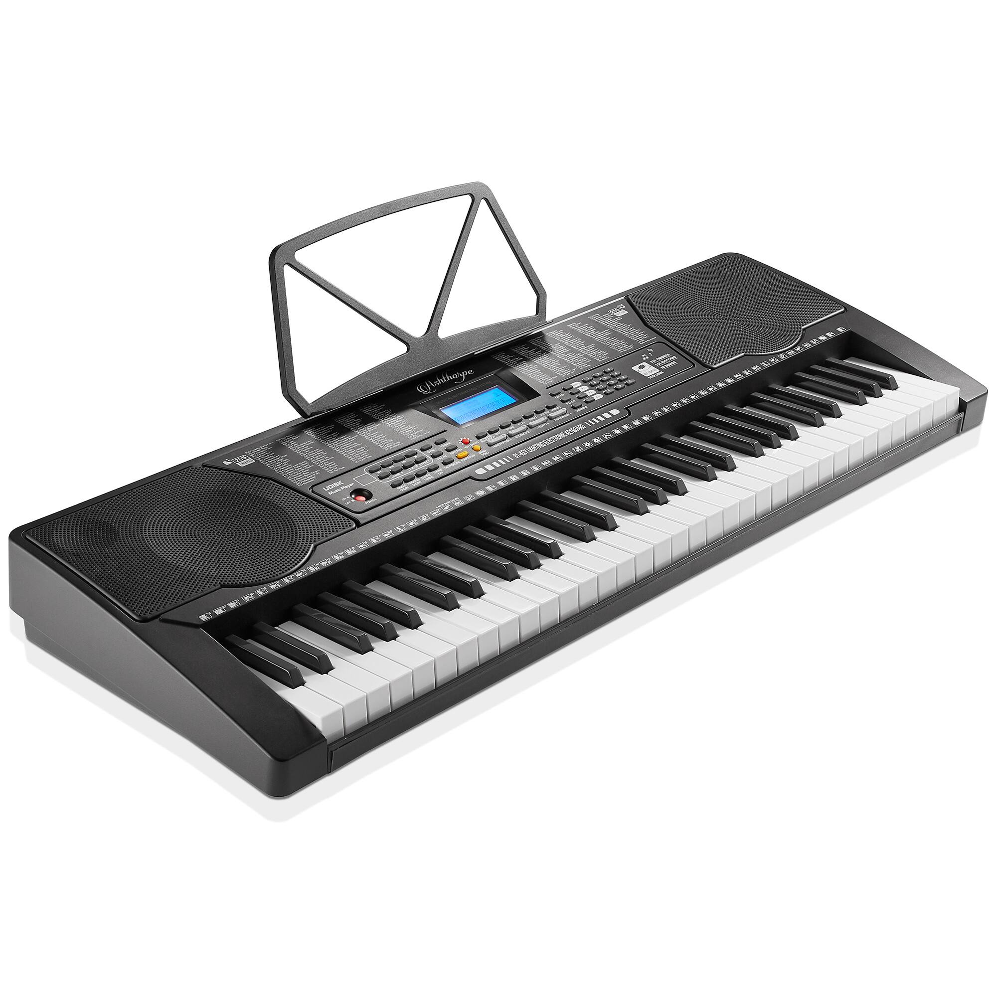 Alt View 1. Ashthorpe - 61-Key Electronic Keyboard Piano w Lighted Keys - Stand - Stool and More - Black.