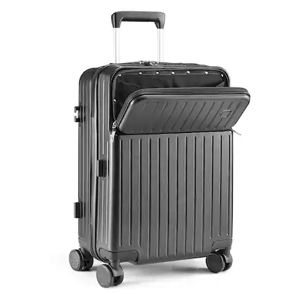 Front. Sugift - Modern 20″ Carry On Luggage with Front Pocket, TSA Lock, Spinner Wheels, and Organized Interior - Grey.