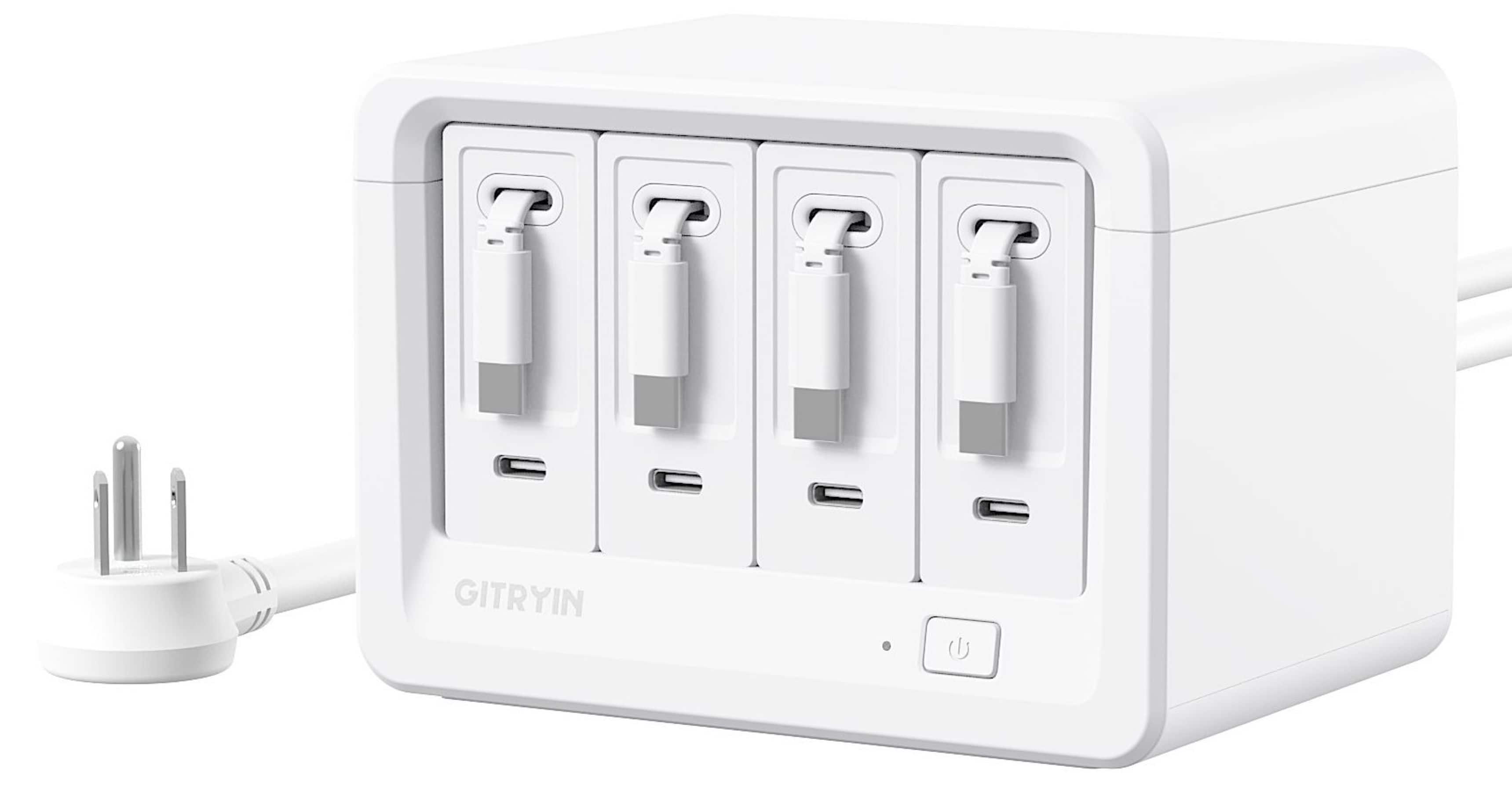 Gitryin - Desktop Charging Station + 4 USB-C Retractable Charger, 40W, 31.5-Inch flat Cable, 8 AC White - White