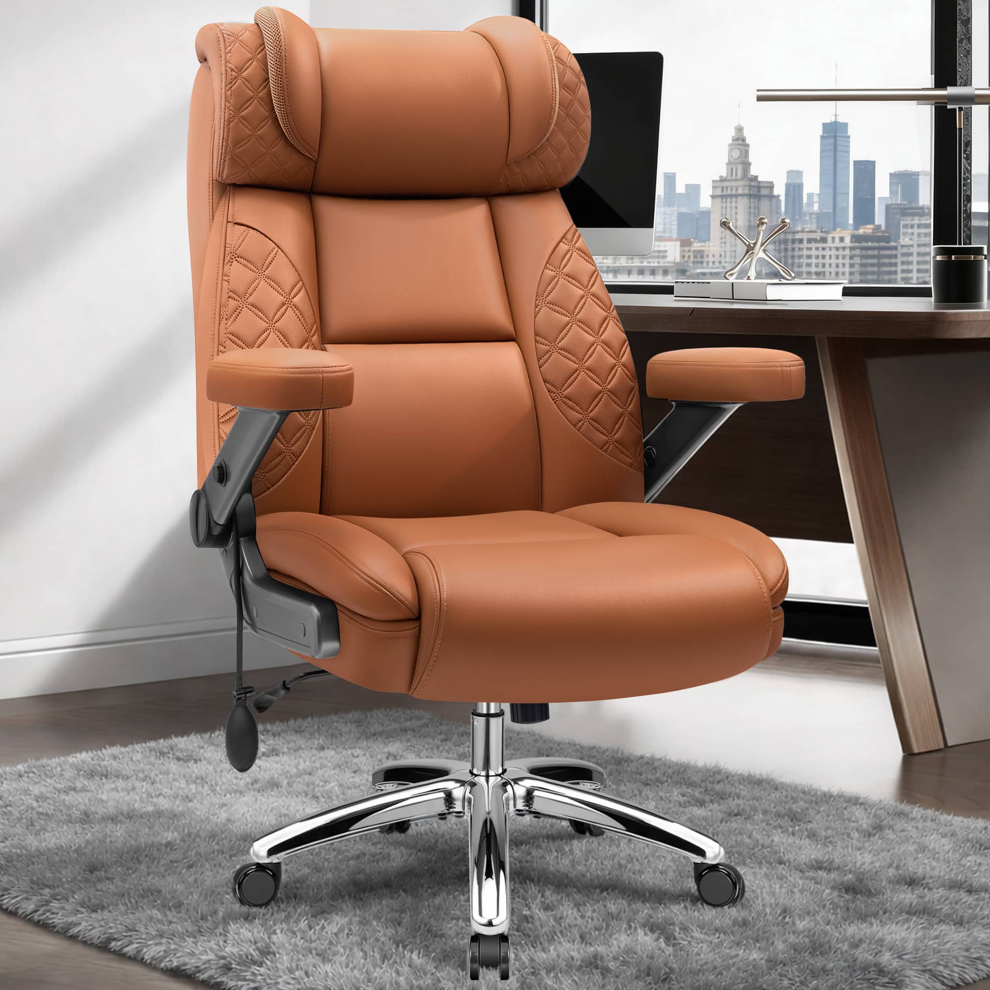 Brick Attic - 500lbs Big&Tall Executive Office Chair,High Back Ergonomic Computer Chair with Adjustable Lumbar Support &5D Flip Arms - Brown