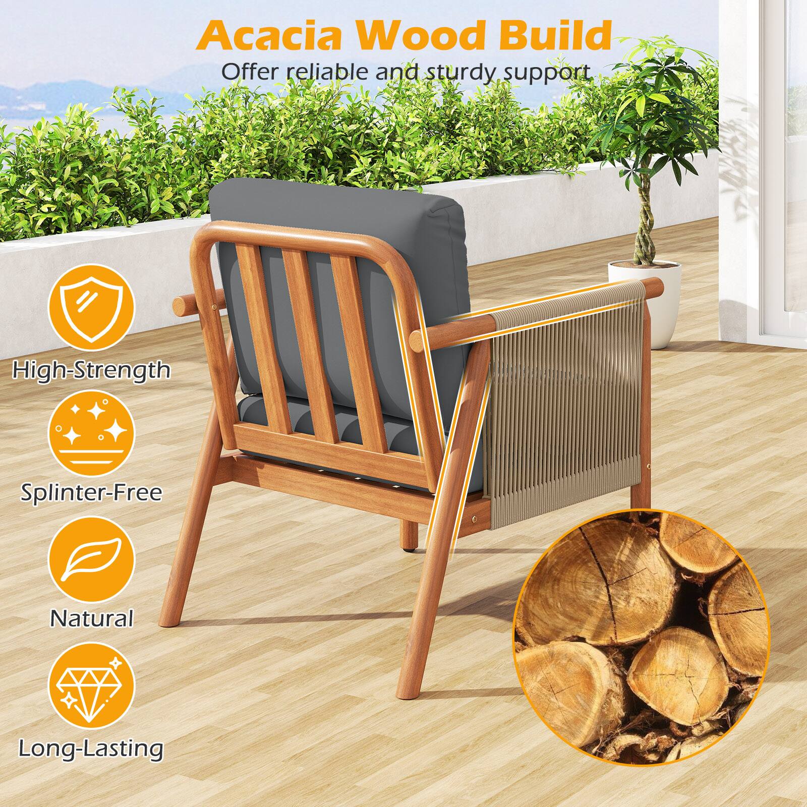 Acacia Wood Build

Offer reliable and sturdy support

- High-Strength
- Splinter-Free
- Natural
- Long-Lasting