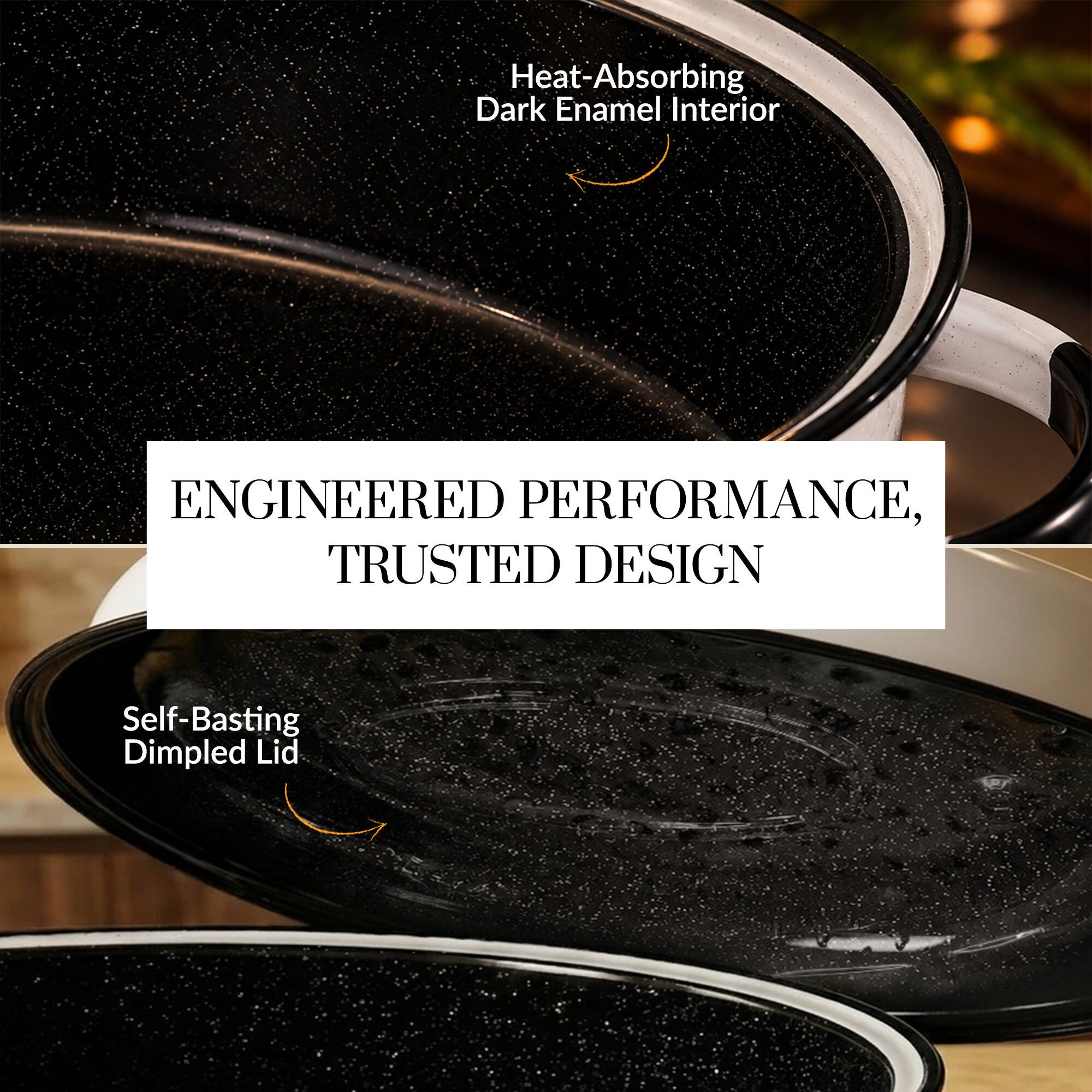 Heat-Absorbing Dark Enamel Interior  
ENGINEERED PERFORMANCE, TRUSTED DESIGN  
Self-Basting Dimpled Lid